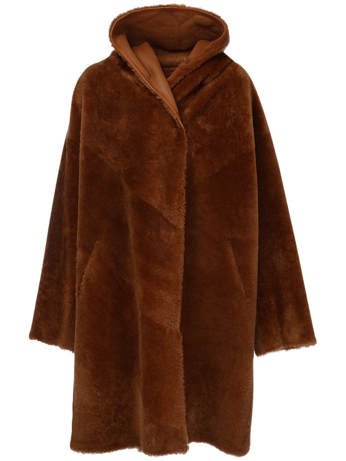Liska Reversible Fur Long Coat W/ Hood In Camel