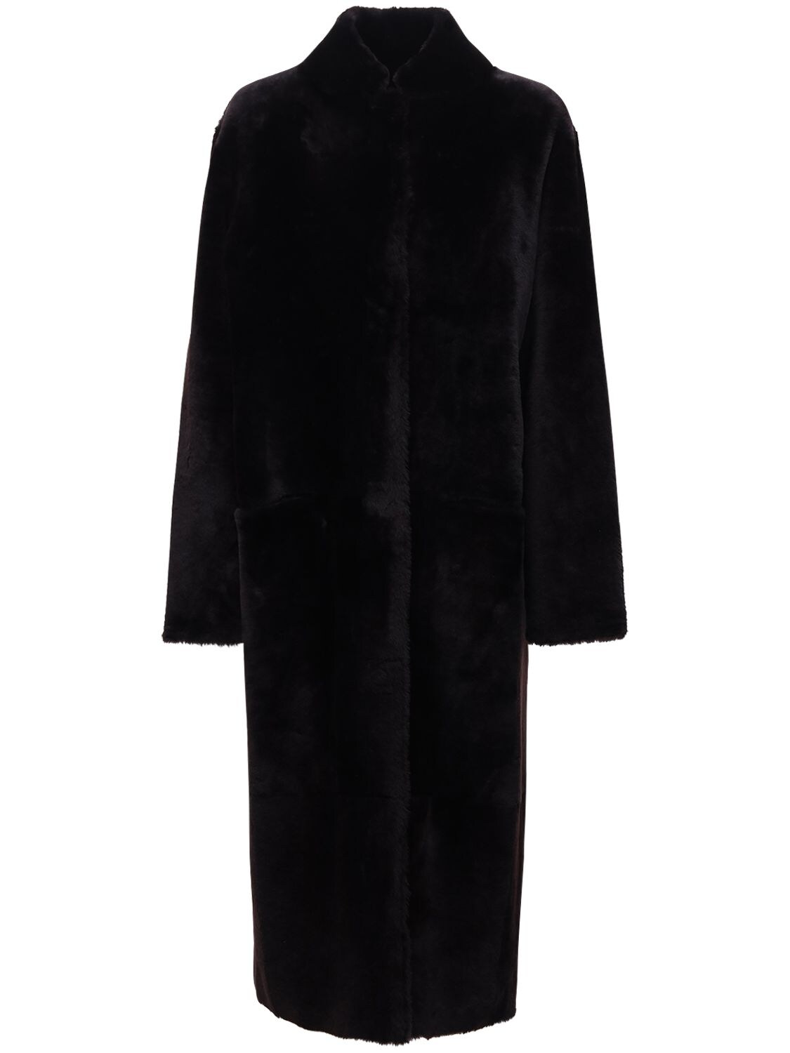 Liska Reversible Fur Long Coat In Dark Brown