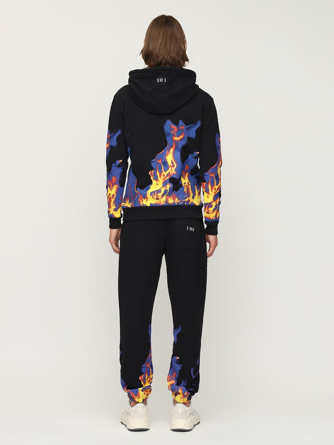 IHS FLAMES PRINT COTTON JERSEY HOODIE