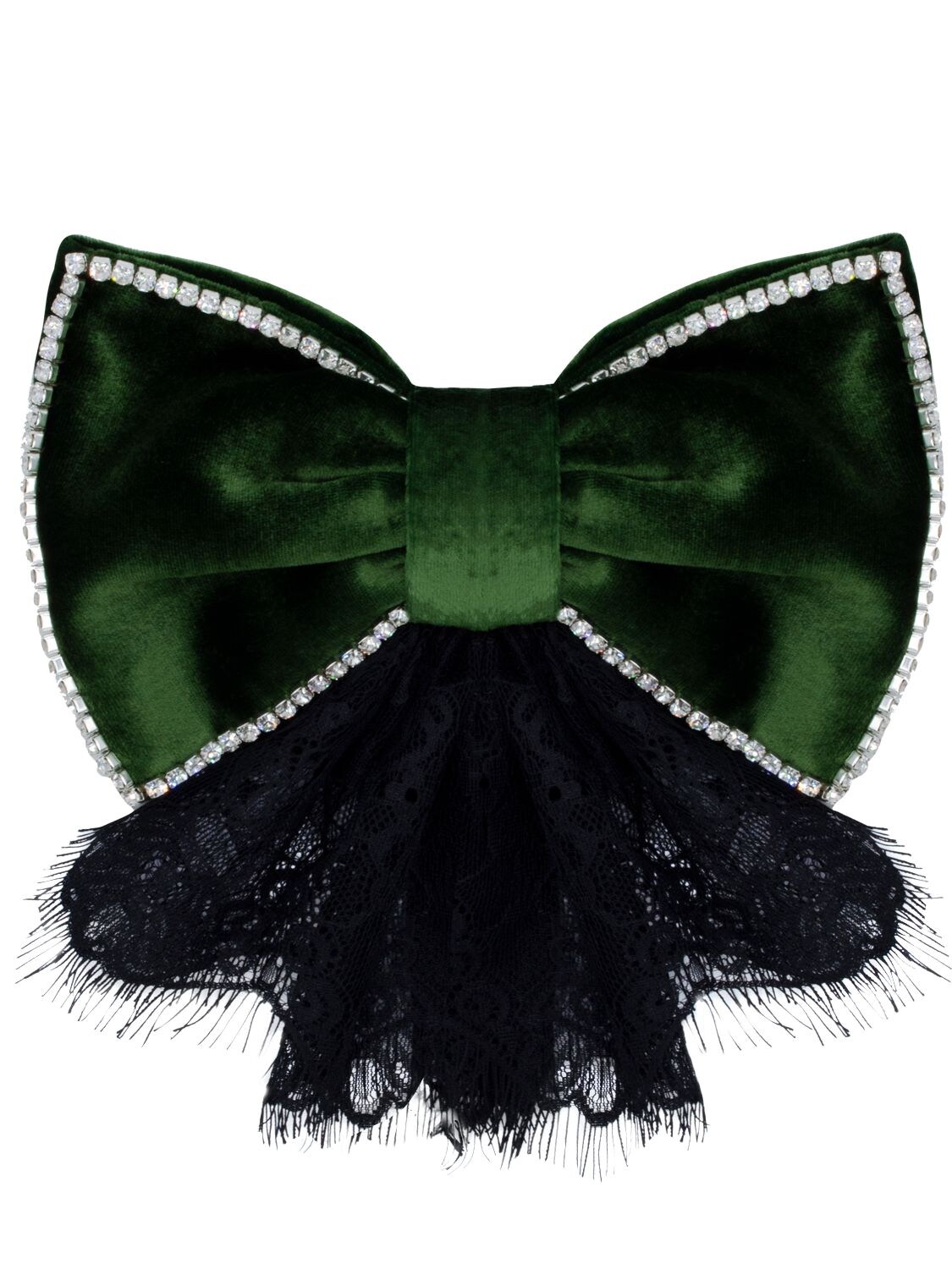Anouki Velvet Effect Bow W/ Lace & Crystal In Green,black