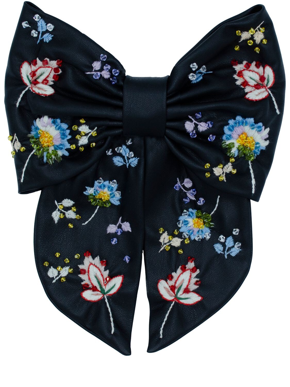 Anouki Hand Embroidered Faux Leather Hair Bow In Black