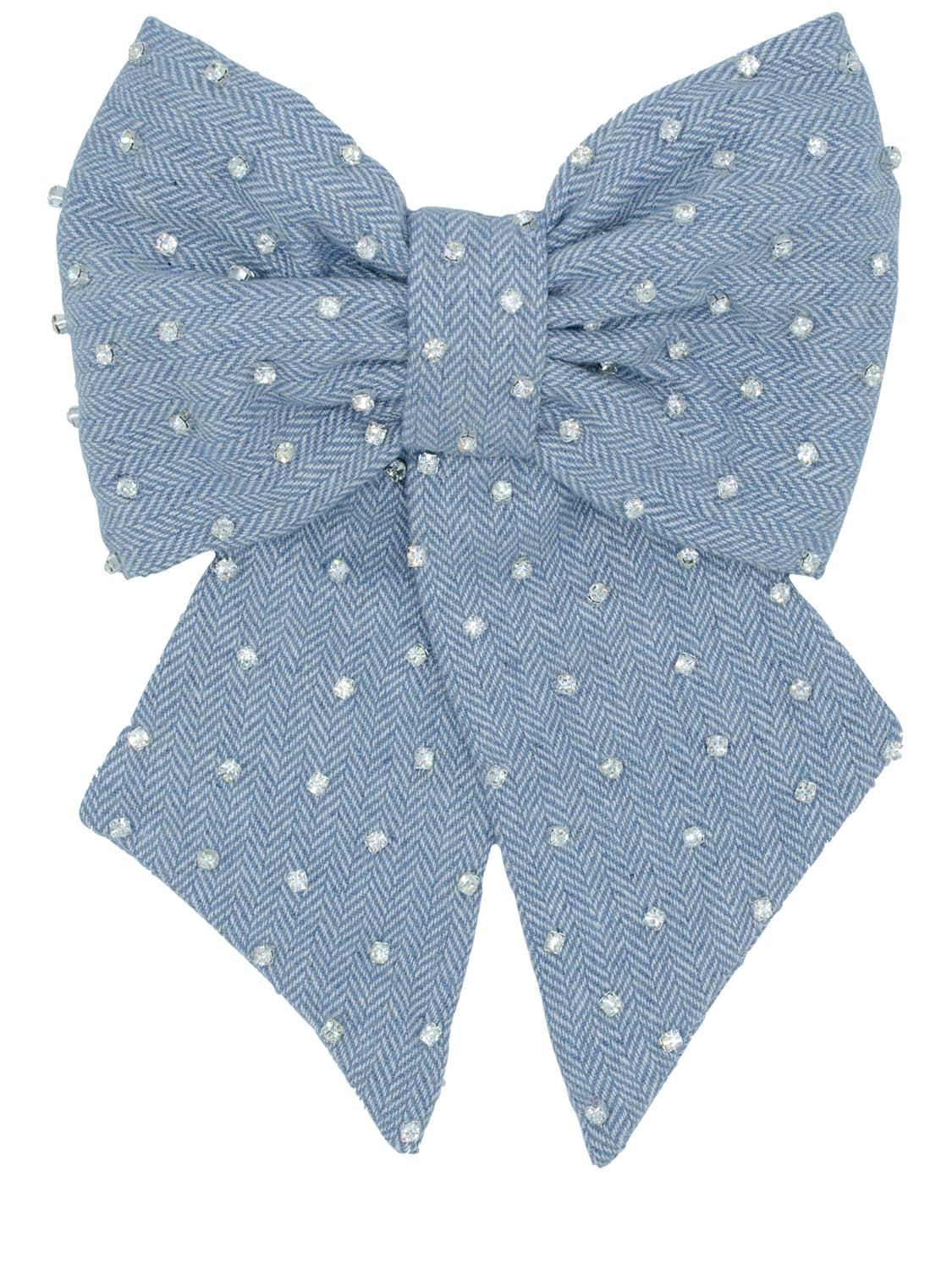 Anouki Tweed Effect Hair Bow W/ Crystals In Light Blue