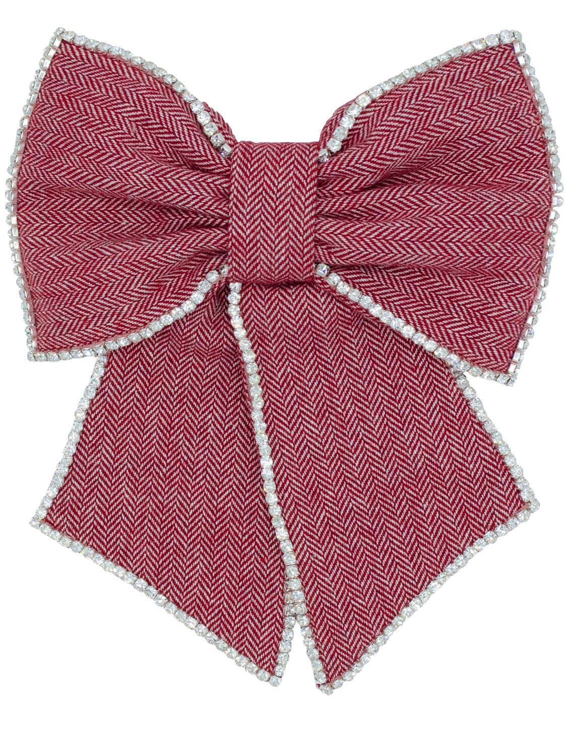 Anouki Tweed Effect Hair Bow W/ Crystals In Red