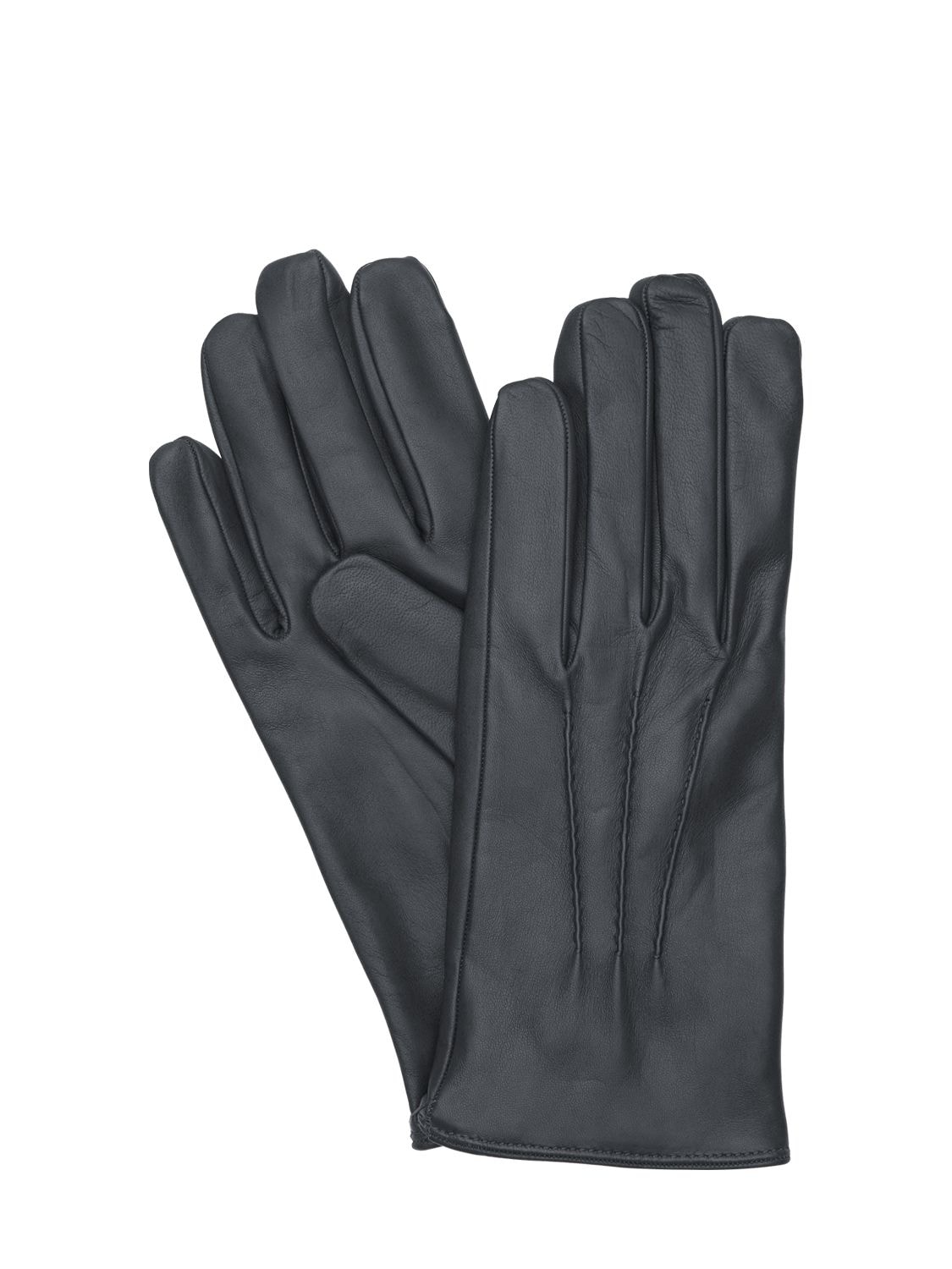 Mario Portolano Leather Gloves In Grey