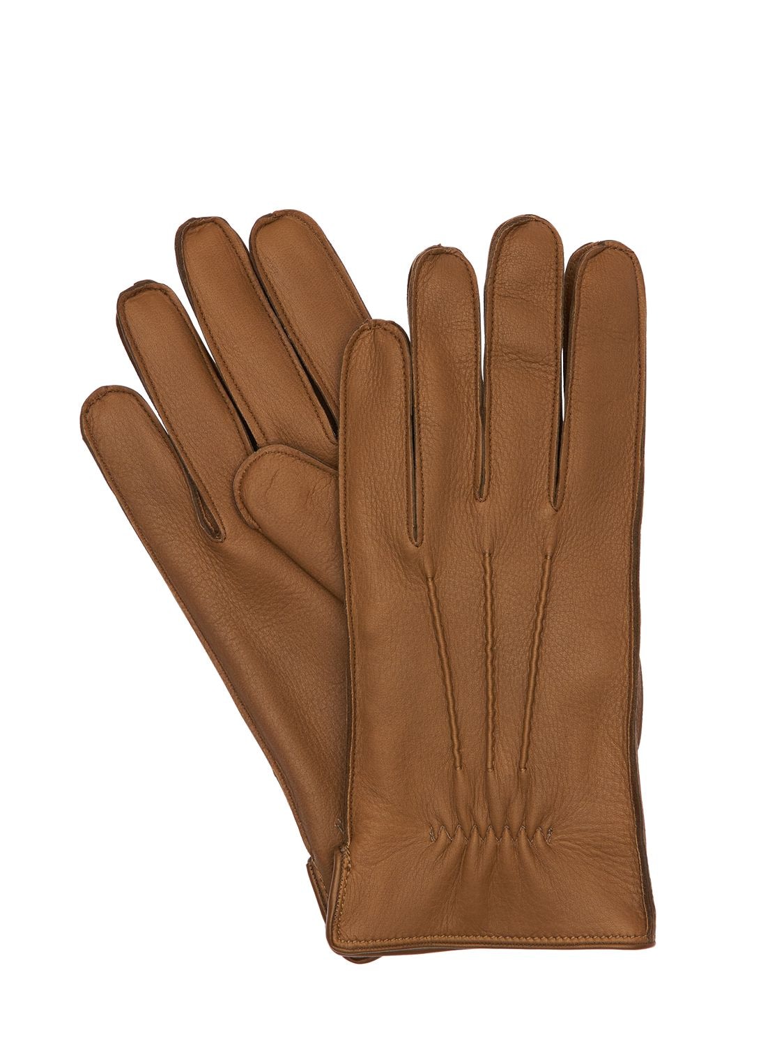 Mario Portolano Leather Gloves In Light Brown