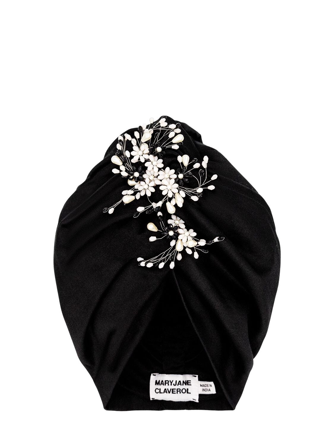 Mary Jane Claverol Sabrosa Turban W/ Flower Details In Black