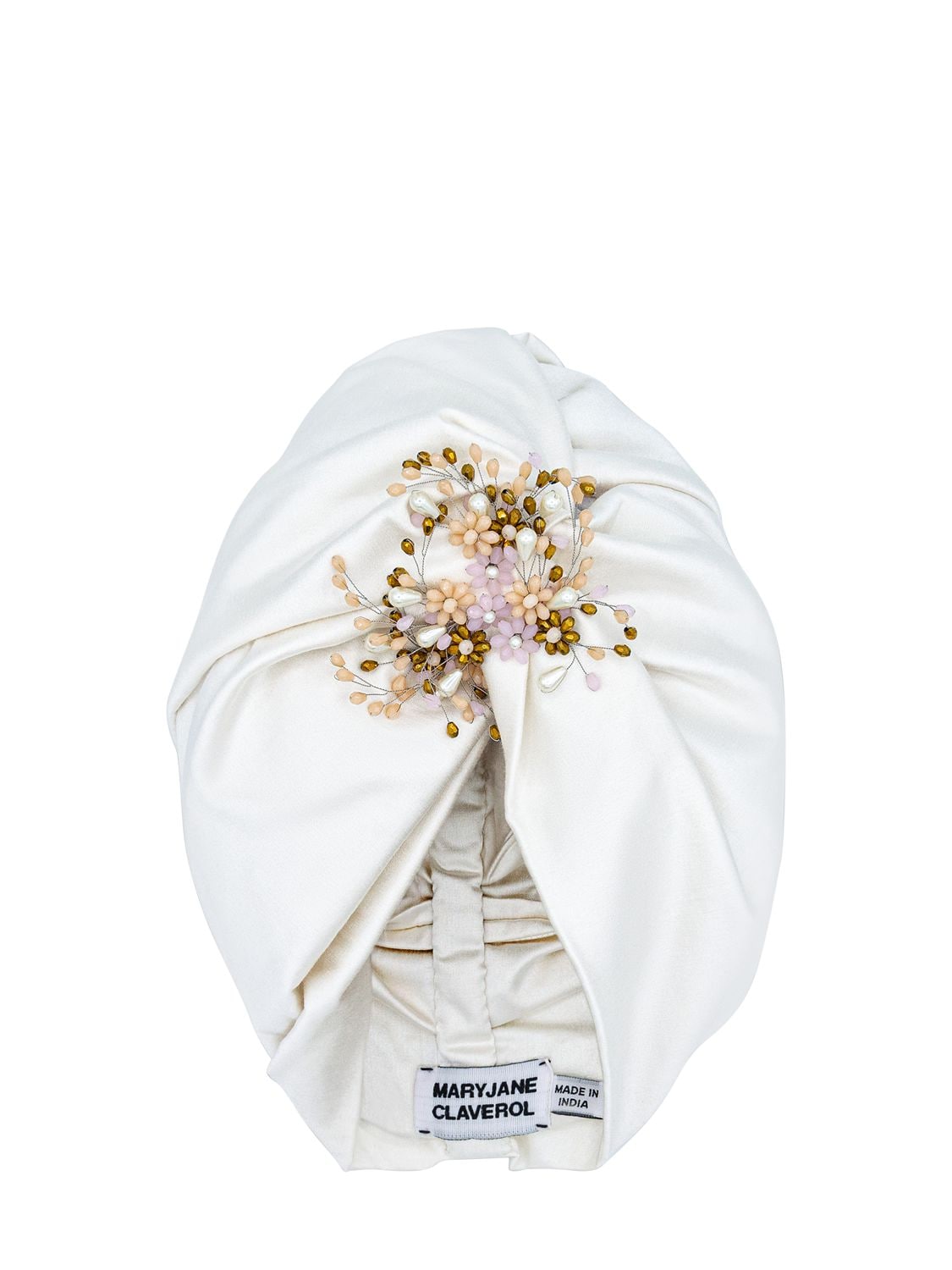 Mary Jane Claverol Sabrosa Turban W/ Flower Details In White