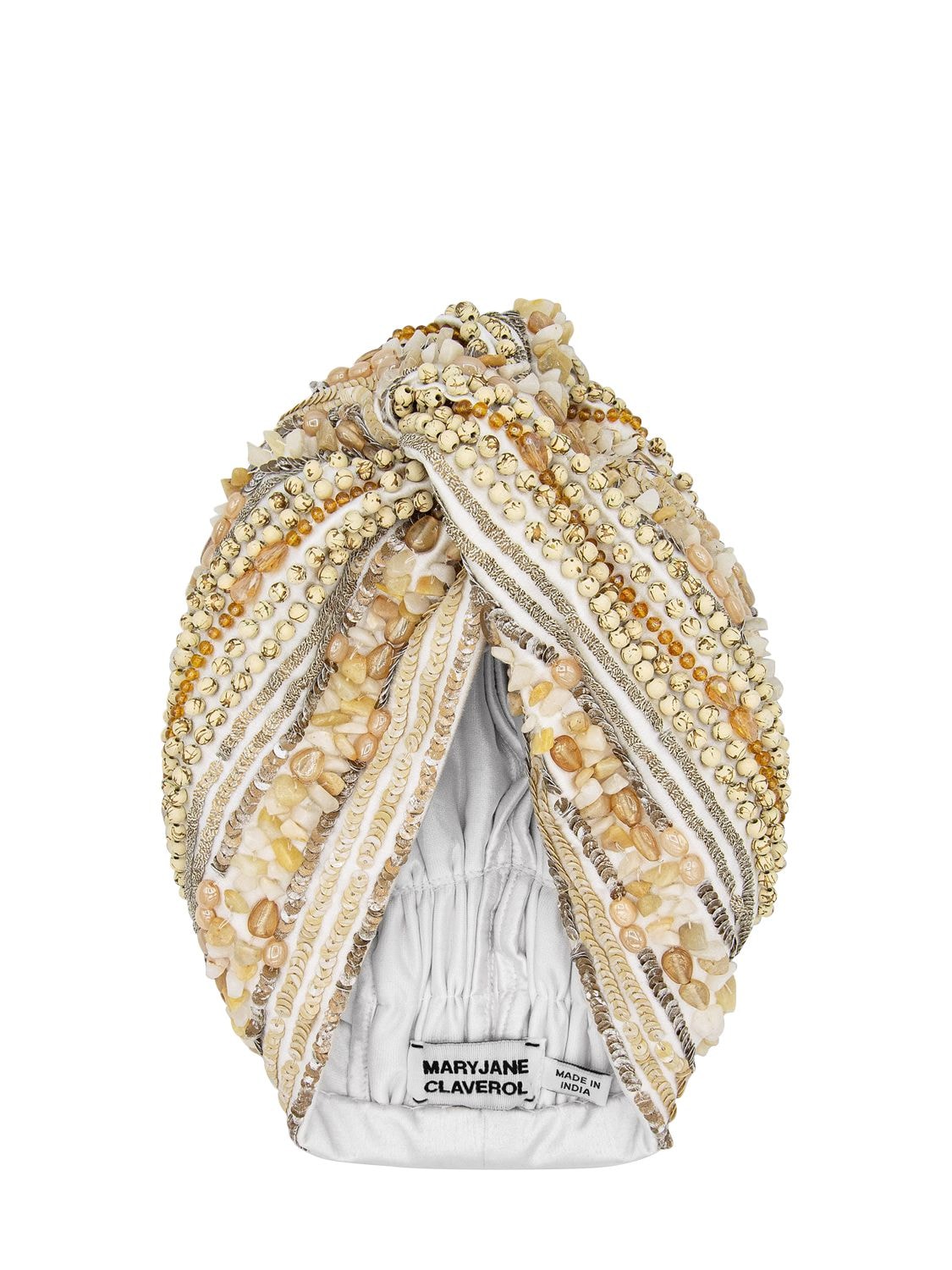 Mary Jane Claverol Gipsy Beads Embellished Turban In White