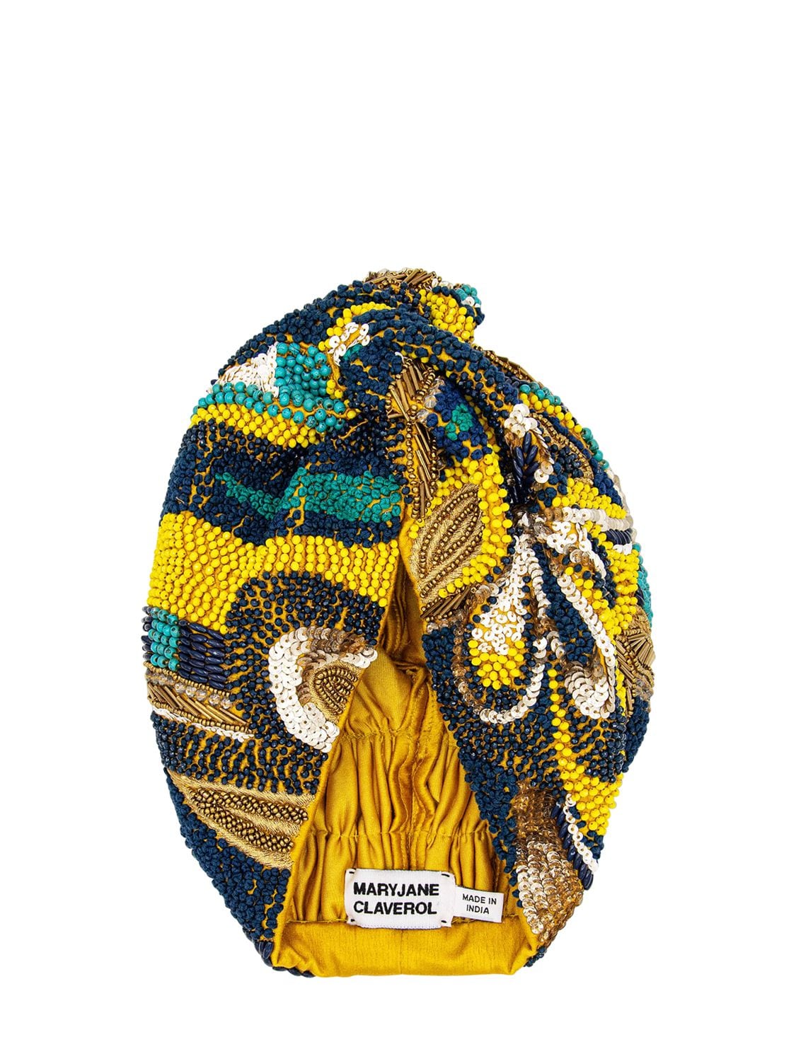 Mary Jane Claverol Amazona Beads Embellished Turban In Multi,gold