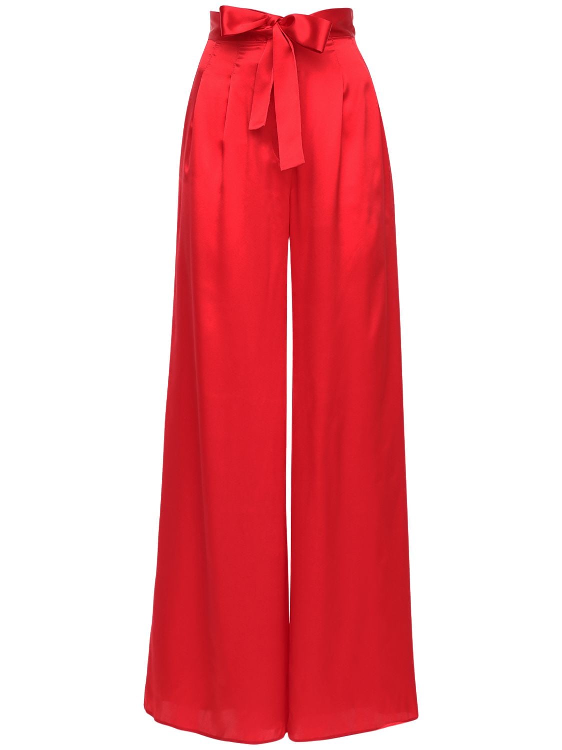 Liya Wide Leg Silk Satin Pants In Red
