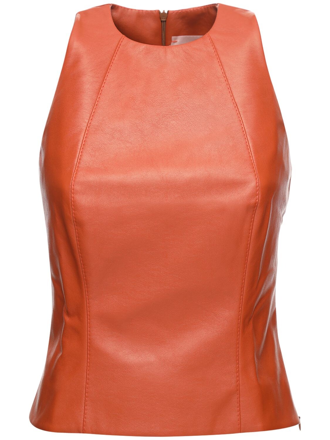Liya Sleeveless Faux Leather Top In Orange
