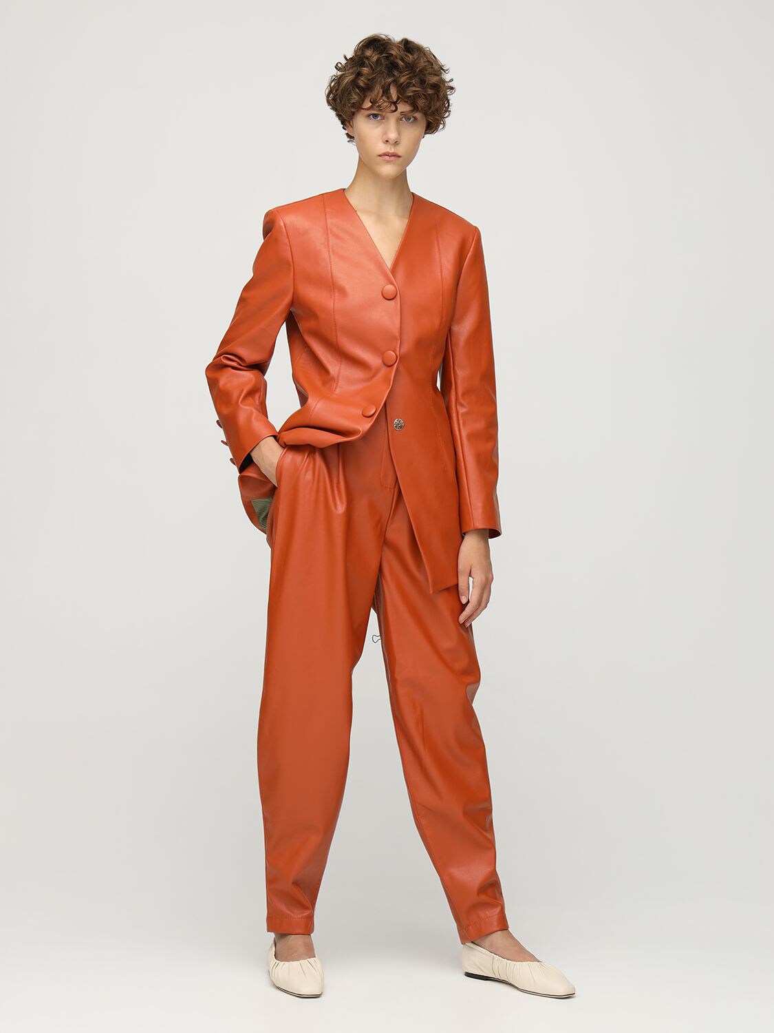 Liya Faux Leather Blazer In Orange