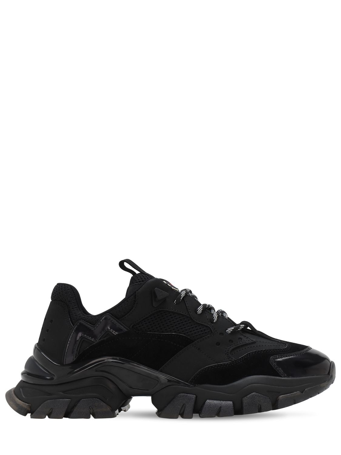 Moncler 40mm Nabuk Leather & Mesh Sneakers In Black