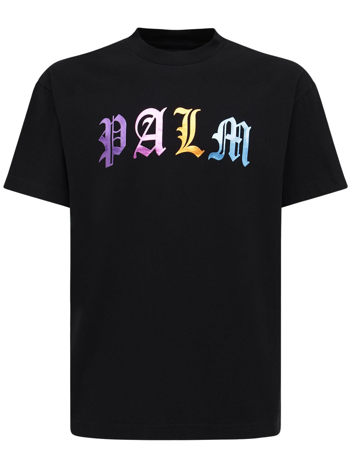 Palm Angels Gothic Logo Print Cotton Jersey T-shirt In Black,multi