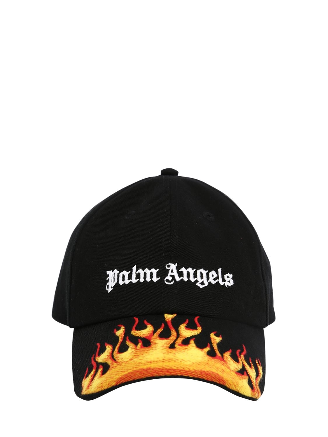Palm Angels Burning Flames Logo Cotton Canvas Cap In Black ,red | ModeSens