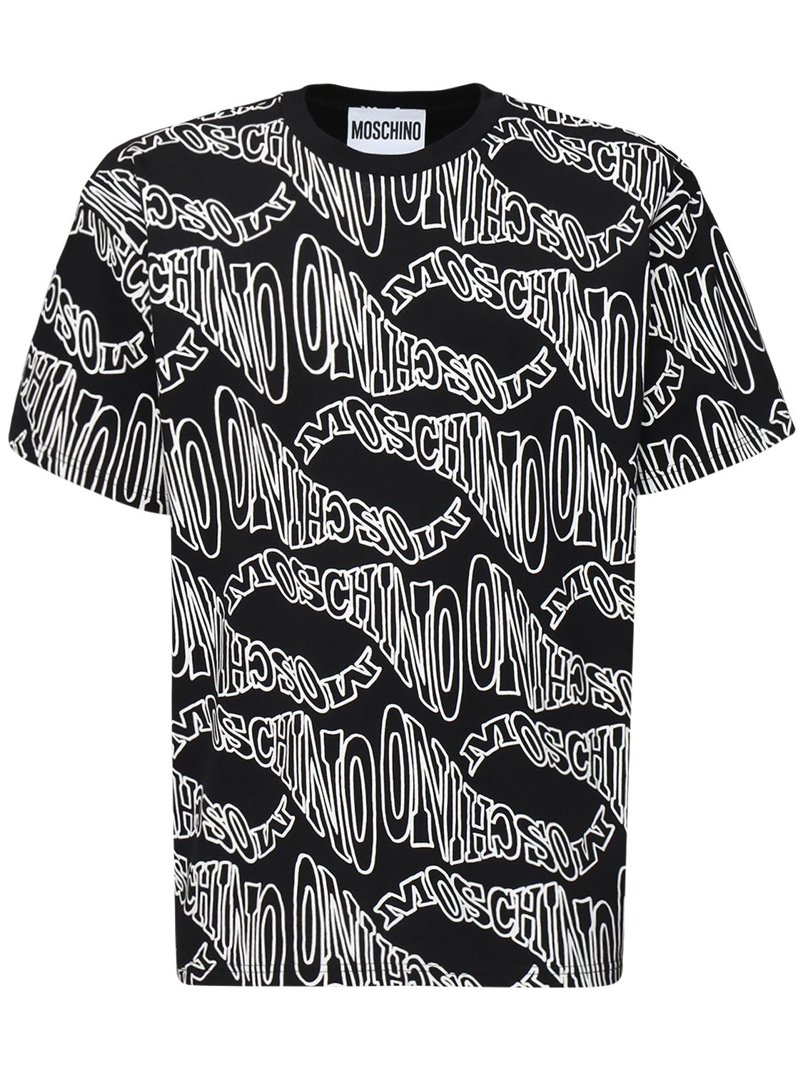 MOSCHINO ALLOVER LOGO PRINT OVER COTTON T-SHIRT,72IXH4013-MTU1NQ2