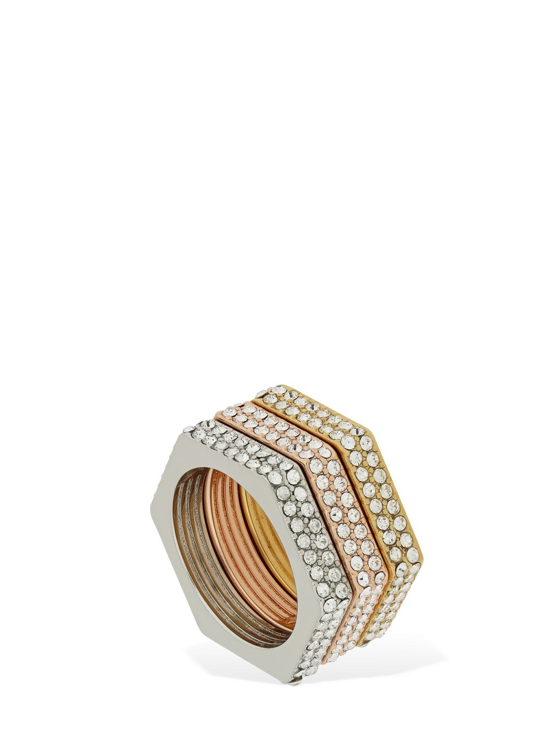 BURBERRY Set Of 3 Bolt Crystal Ring