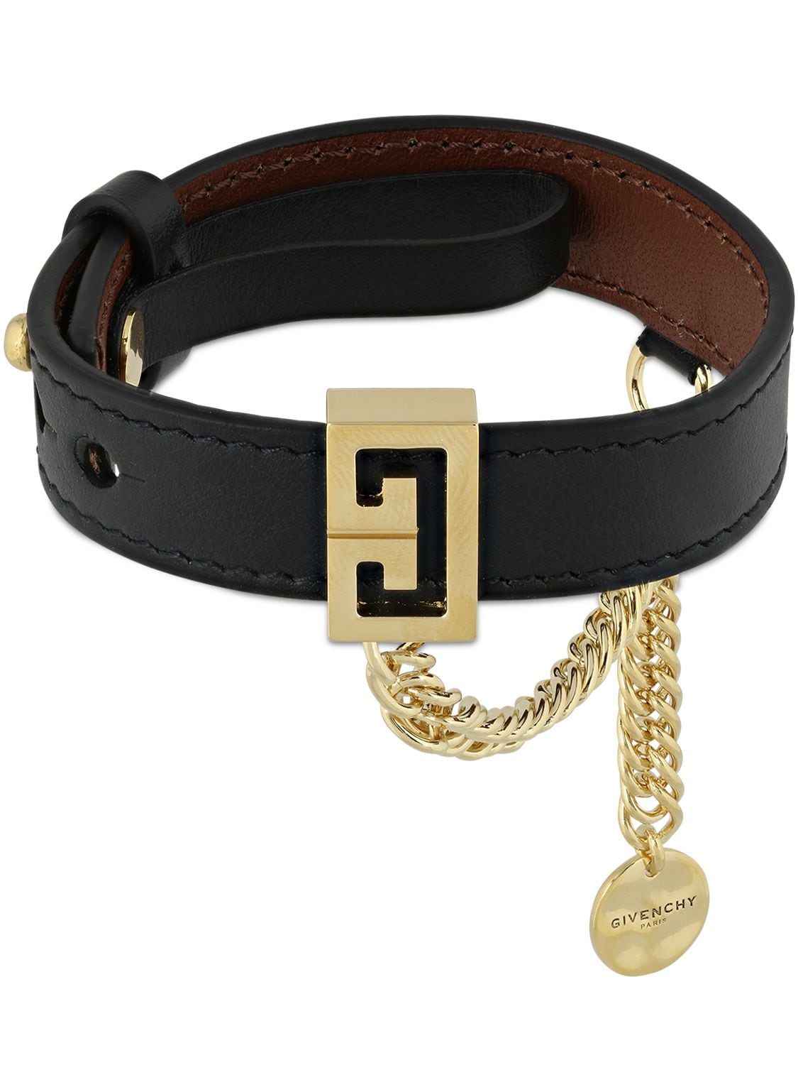 Givenchy Leather Bracelet W/ Chain In Black