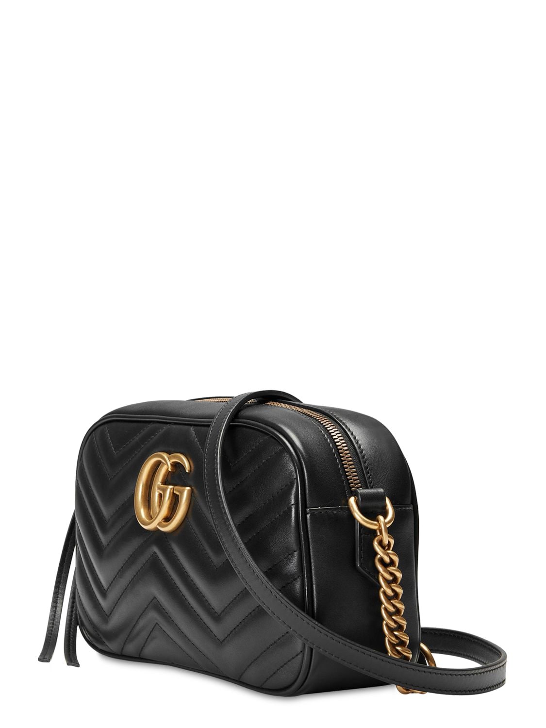 Shop Gucci Gg Marmont Leather Camera Bag In Black