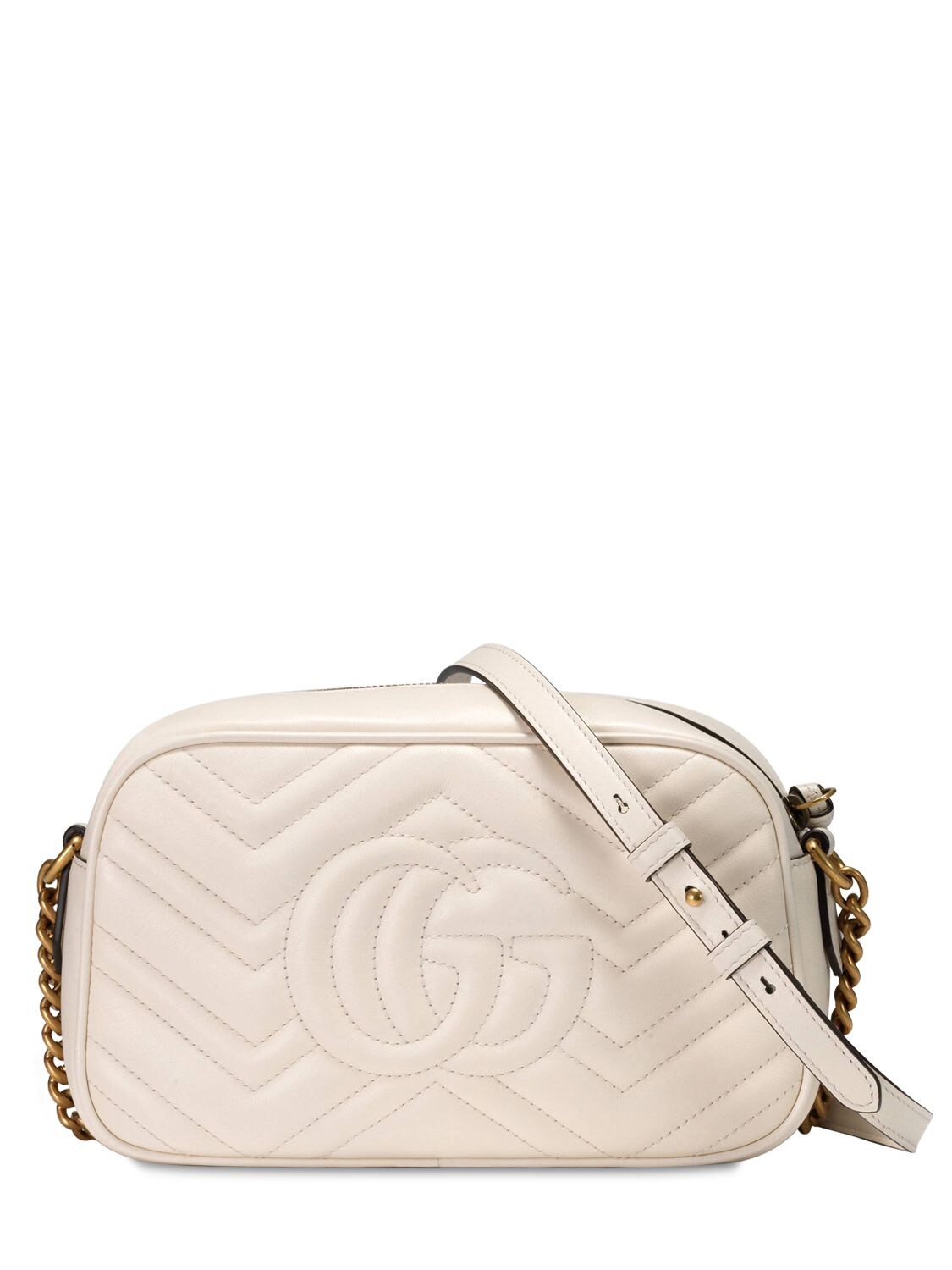 Shop Gucci Gg Marmont Leather Camera Bag In Mystic White