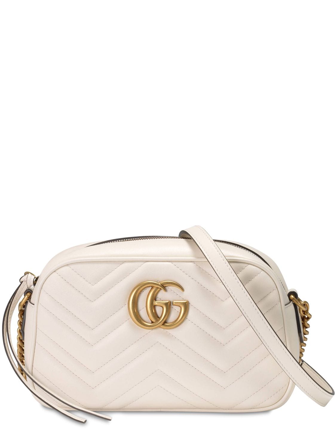 Gucci Gg Marmont Leather Camera Bag In Mystic White