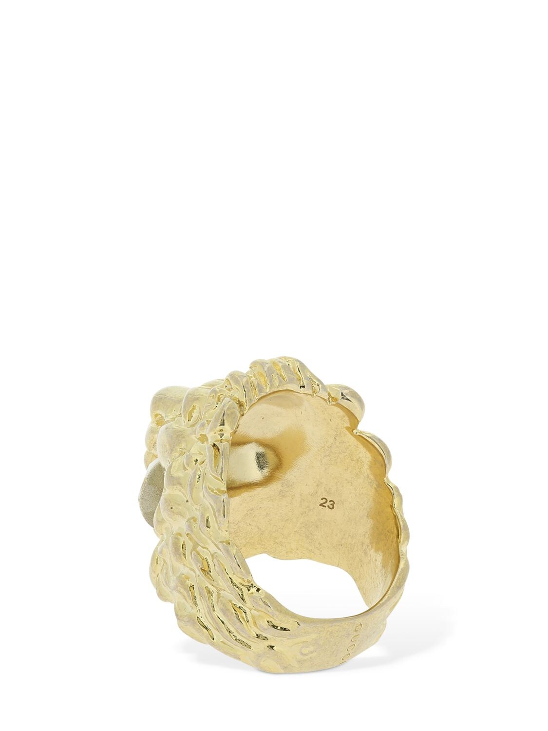 Shop Gucci Lionhead Ring W/crystal In Gold,crystal
