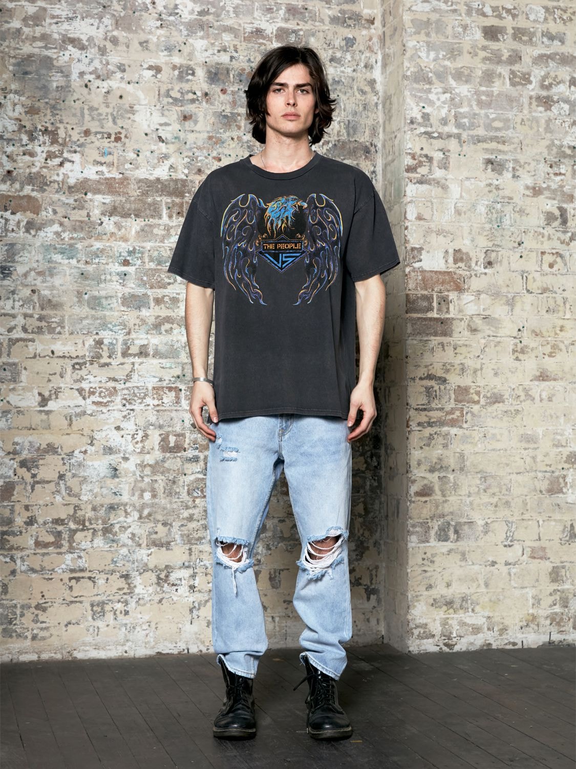 The People Vs Ice Eagle Print Vintage Cotton T-shirt In Black