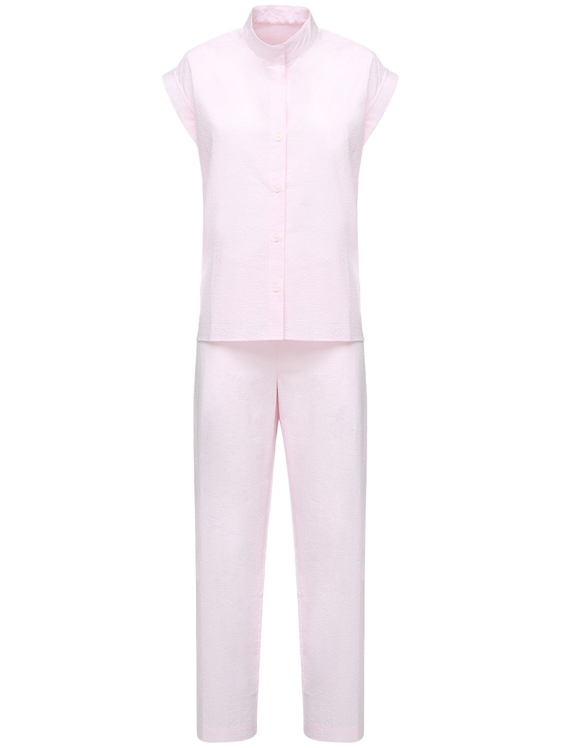 The Sleep Shirt Cotton Seersucker Long Pajama Set In Pink