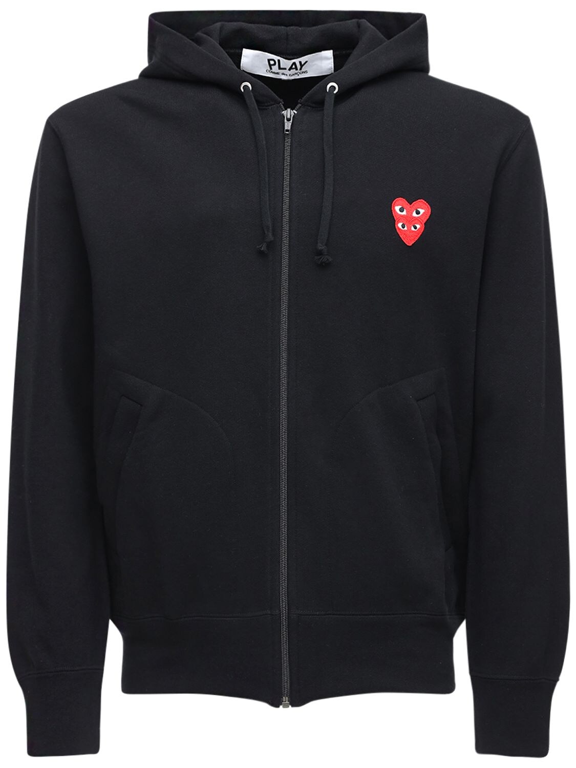 COMME DES GARÇONS PLAY DOUBLE HEART PATCH COTTON ZIP HOODIE