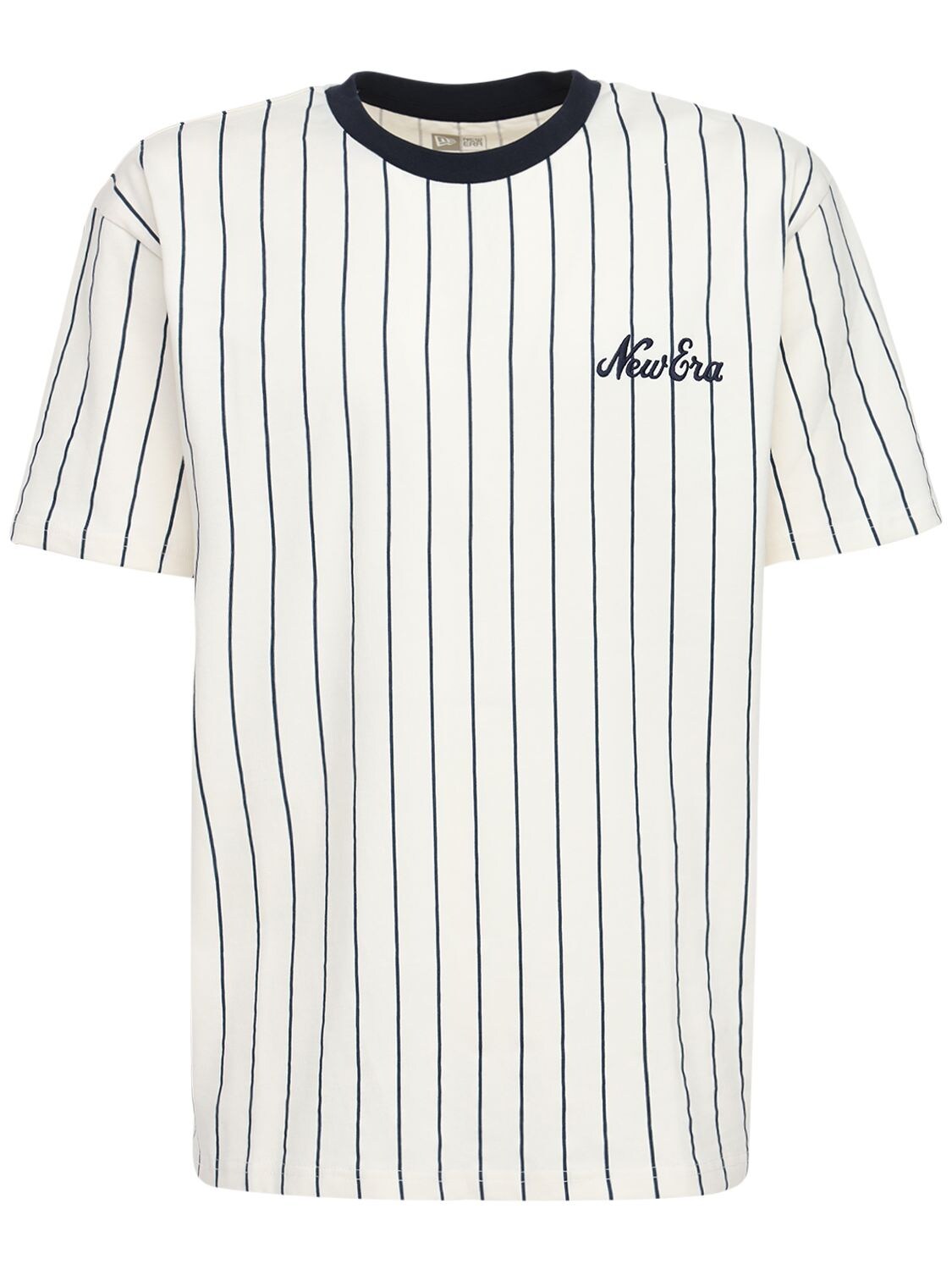 New Era Oversize Pinstripe Cotton T-shirt In White,navy