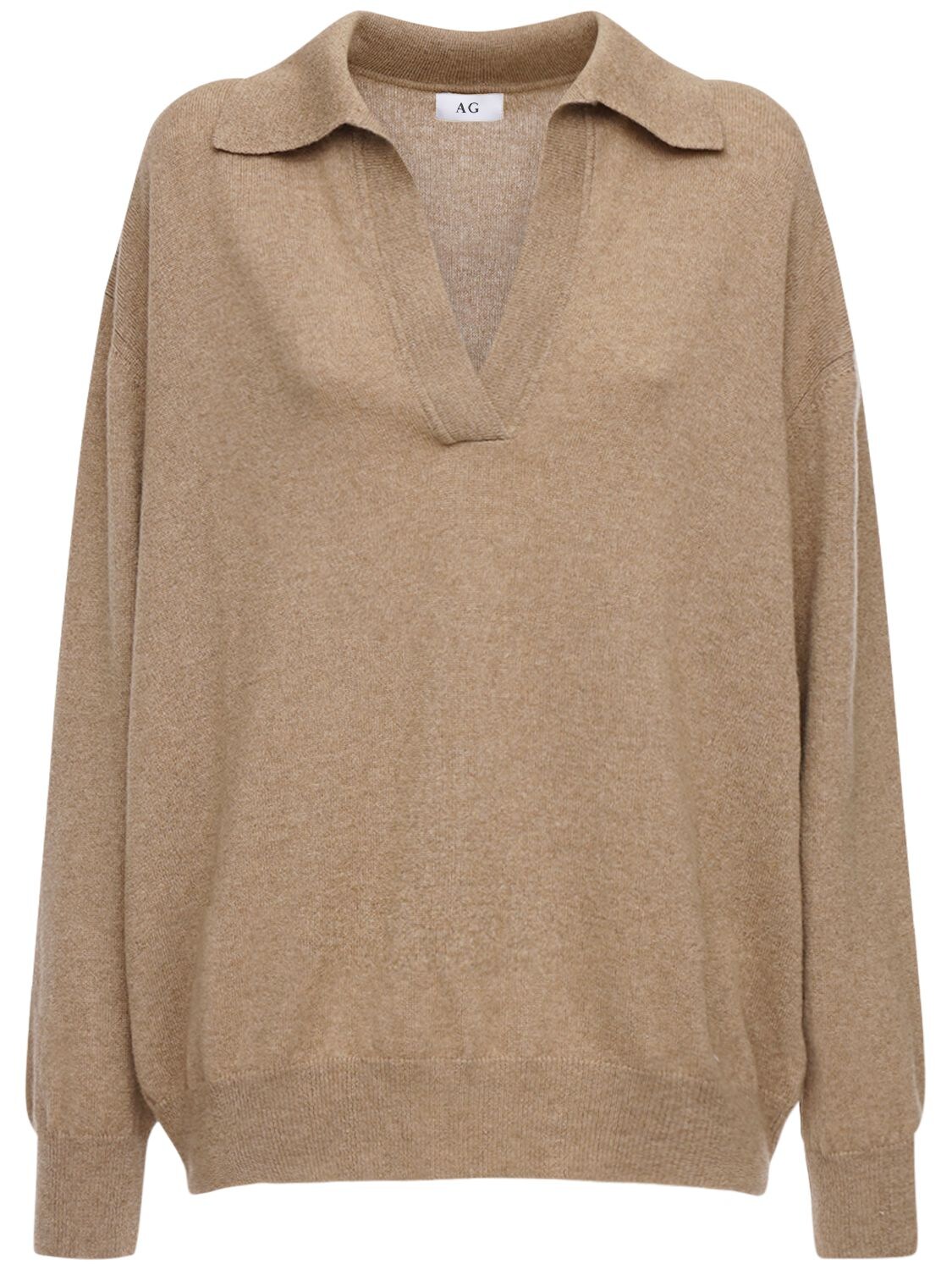 Ag V Neck Cashmere Knit Sweater In Taupe