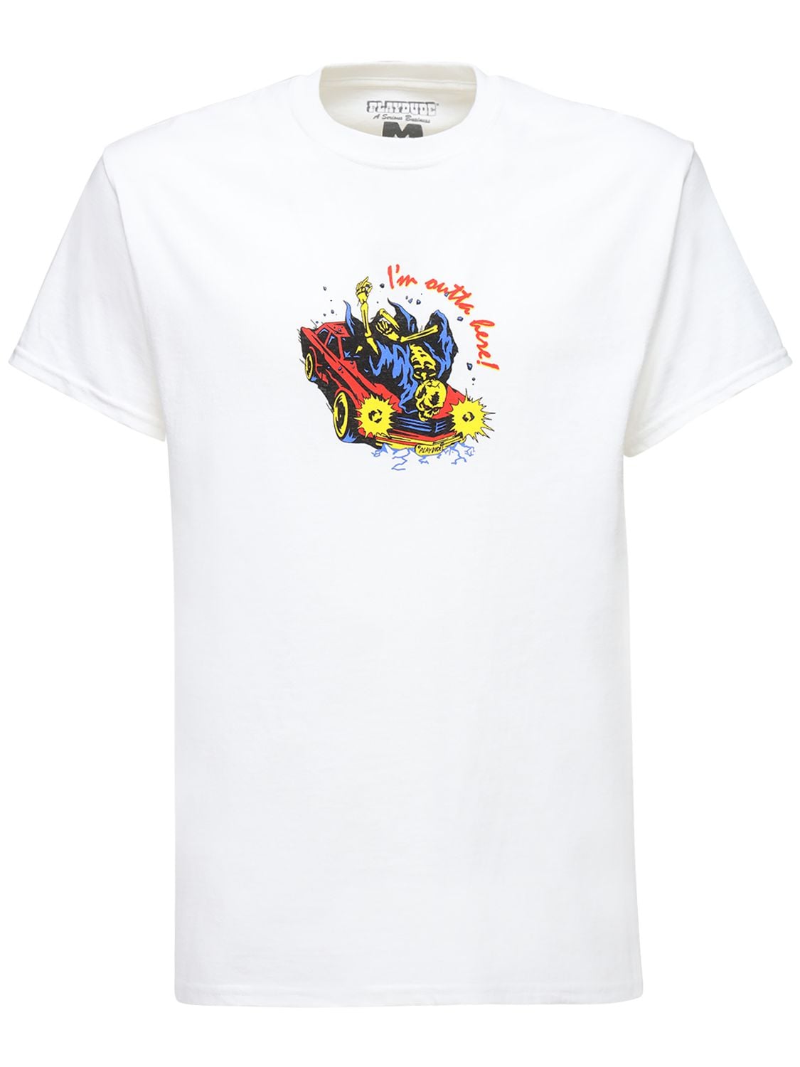Playdude Outta Here Print Cotton T-shirt In White