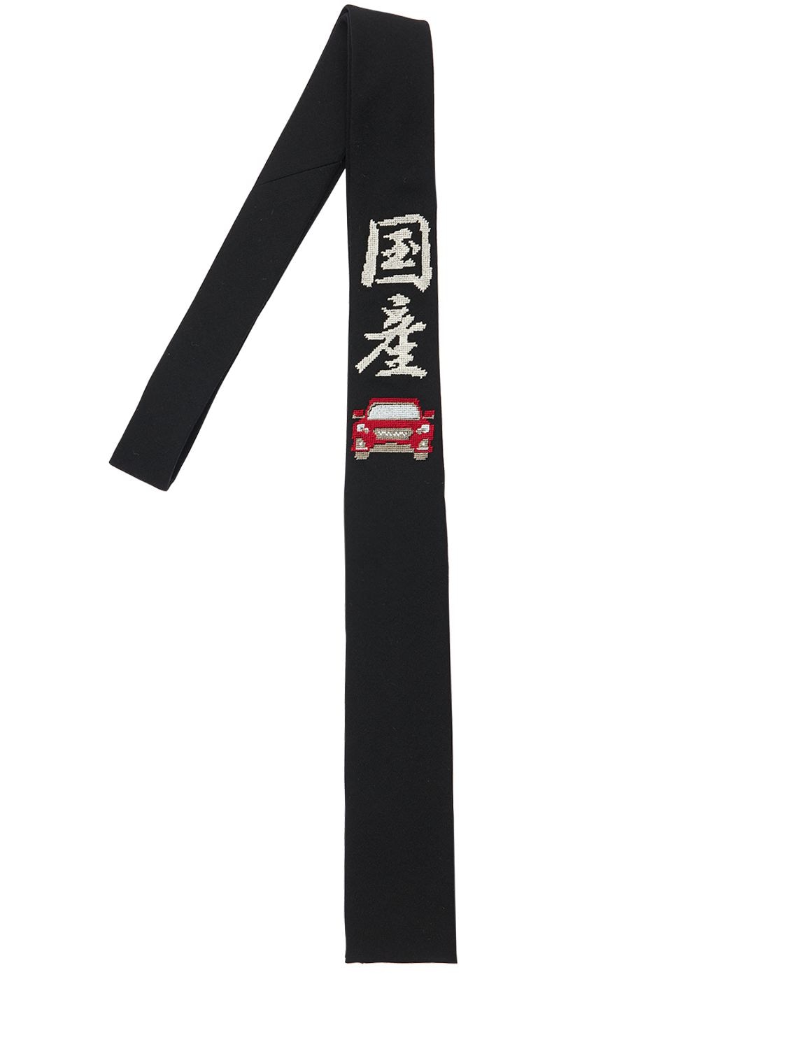 Yohji Yamamoto 5.5cm Car Kokusan Embroidery Wool Tie In Black