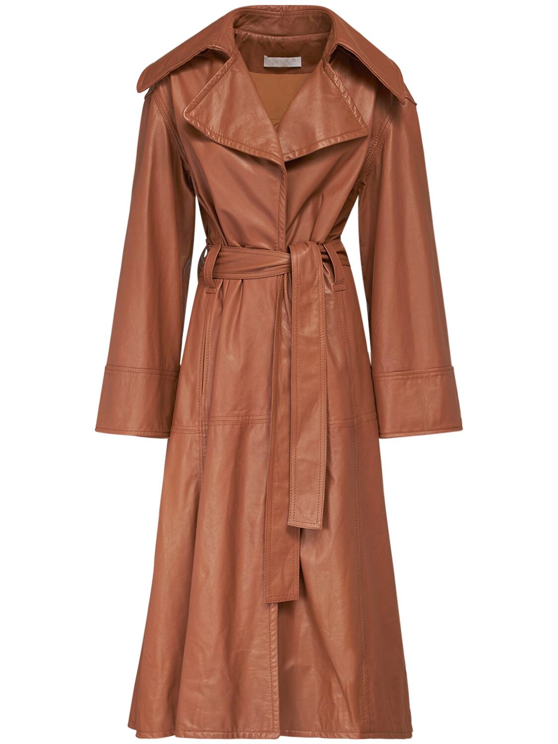 Nynne Robyn Leather Trench Coat In Camel