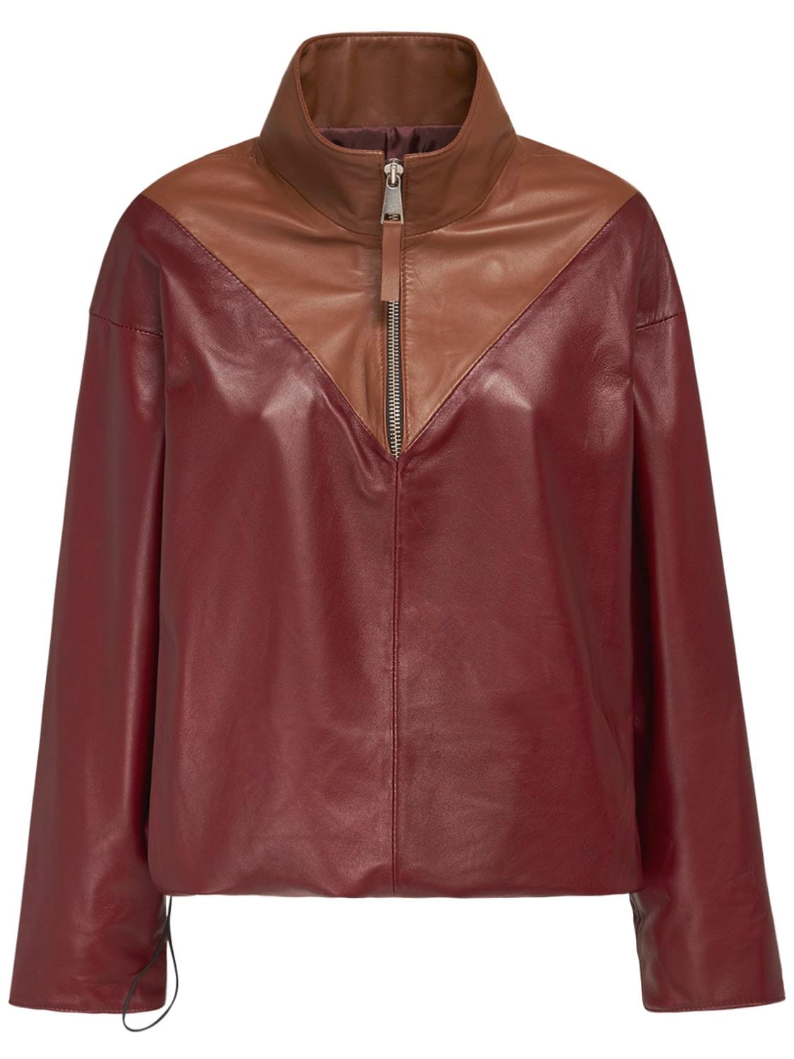 Nynne Avery Two Tone Leather Top In Burgundy,camel