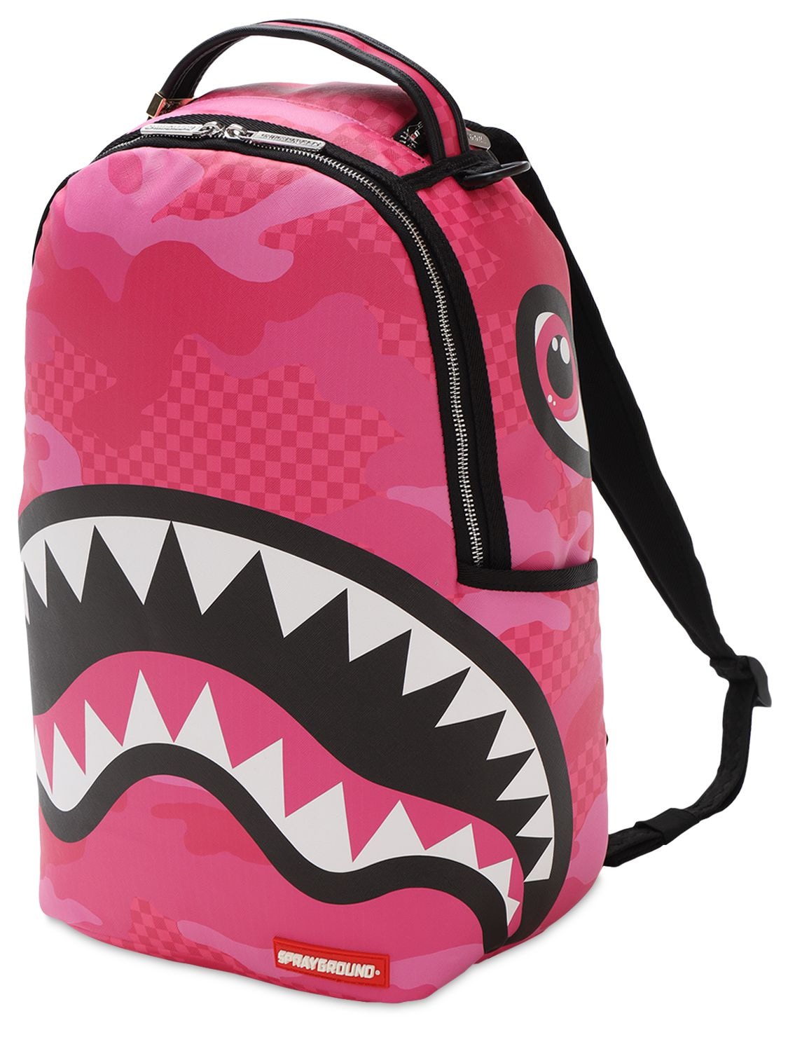Sprayground Backpack In Vegan Leather With Shark Print In Pink