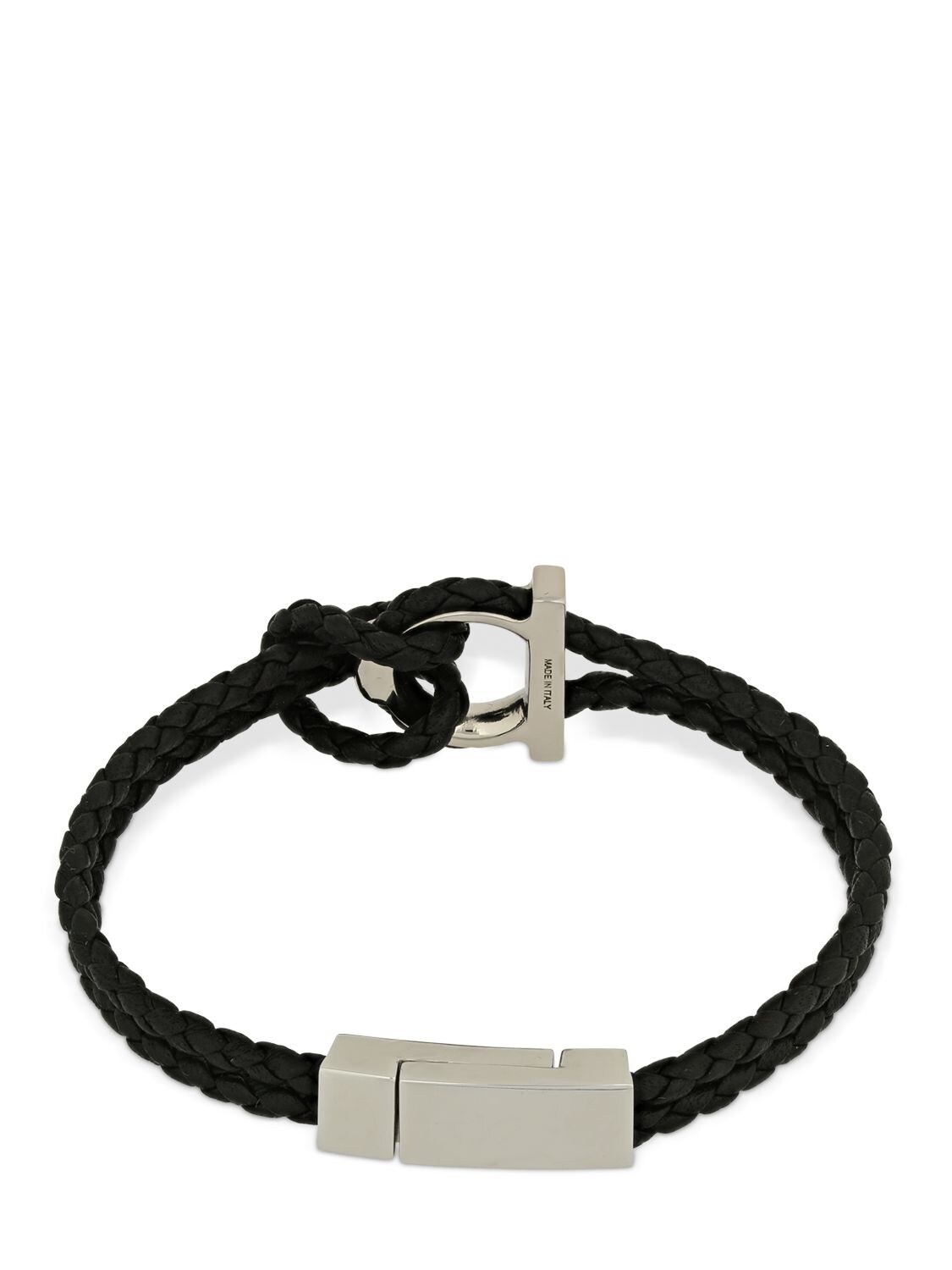Shop Ferragamo 17cm Gancio Braided Leather Bracelet In Black