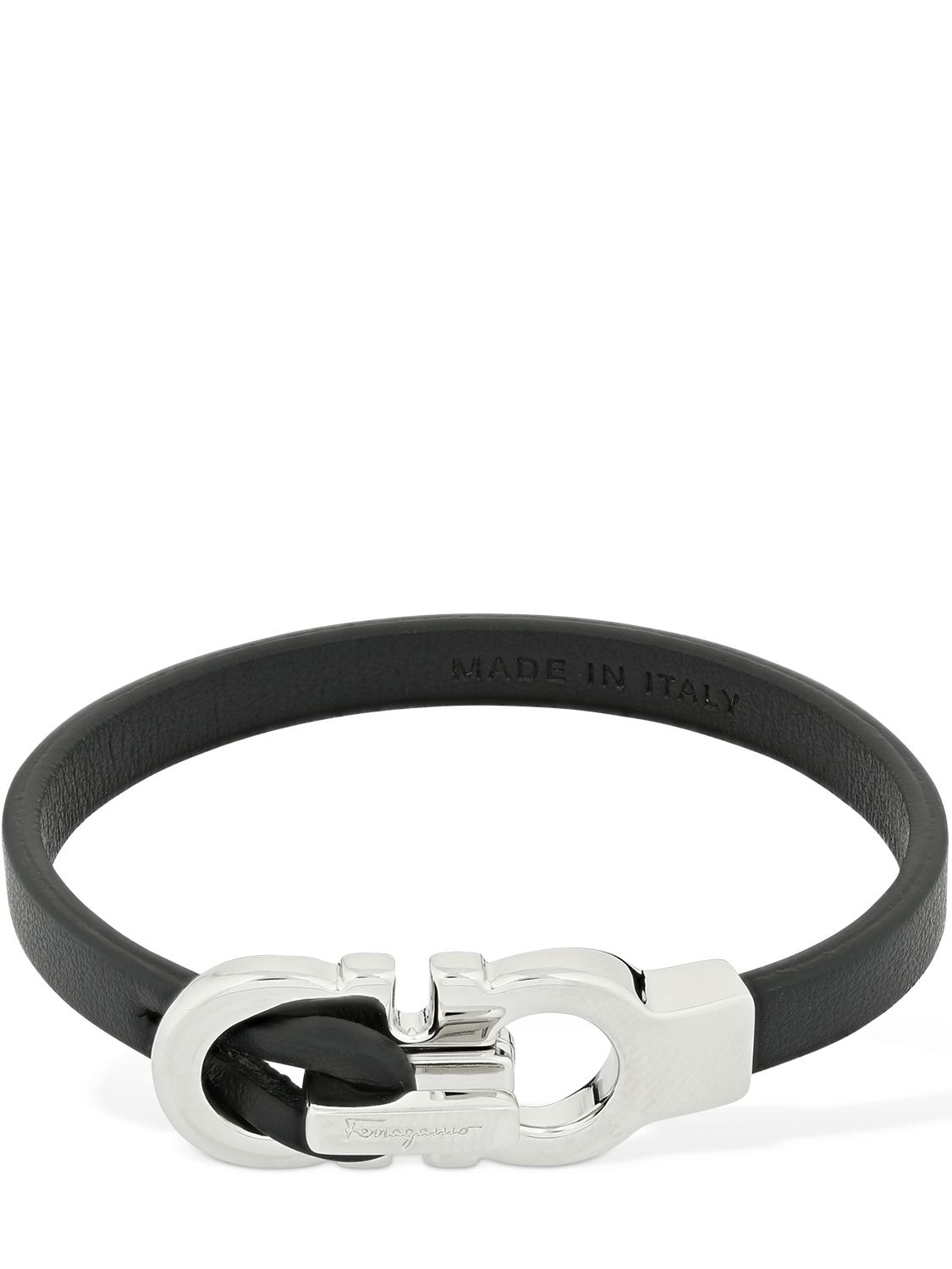 Ferragamo 17cm Double Gancio Leather Bracelet In Black