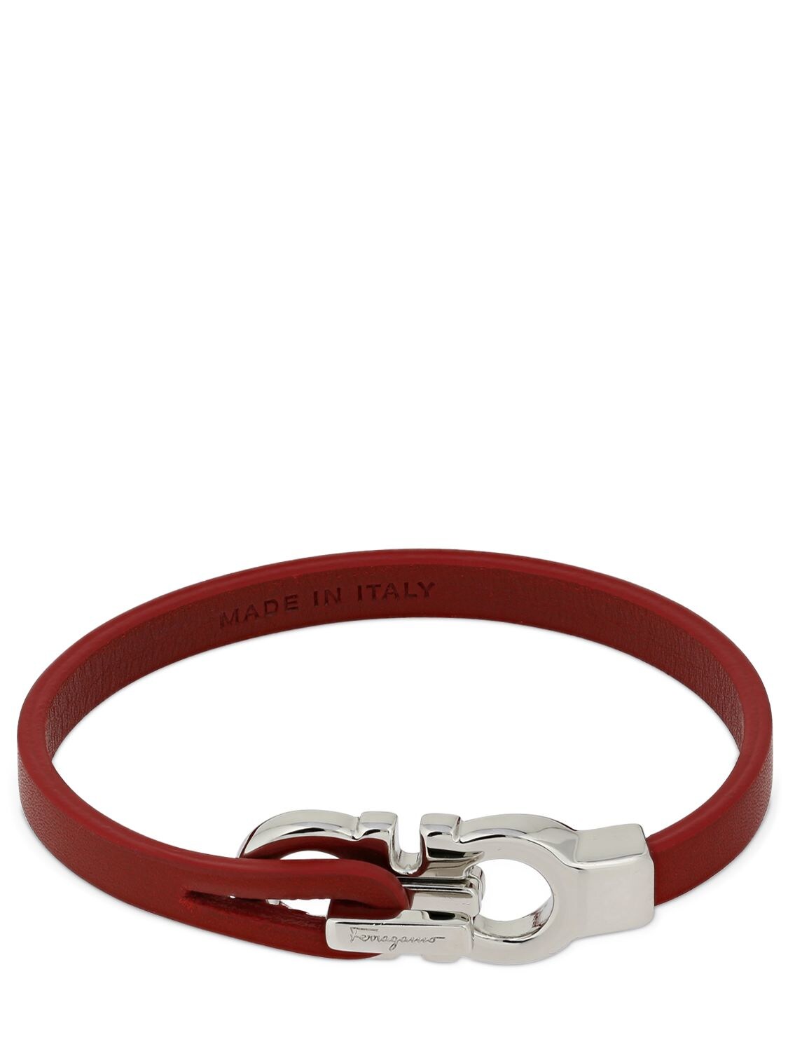 Ferragamo 19cm Double Gancio Leather Bracelet In Red