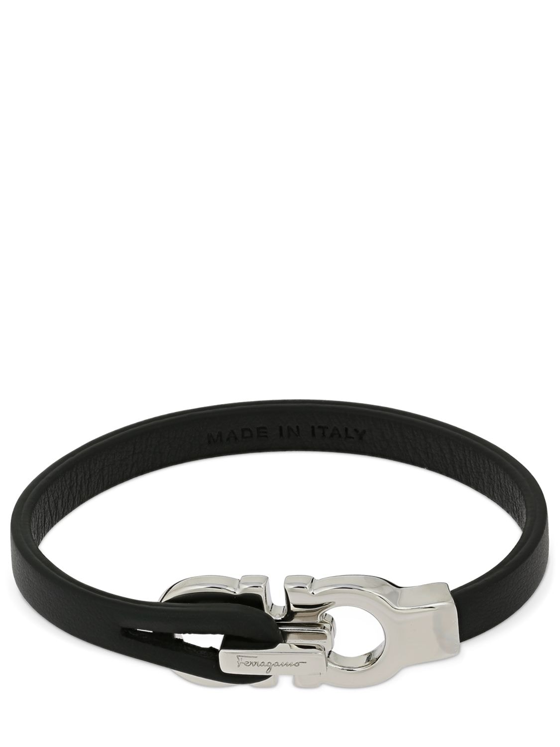 Ferragamo 19cm Double Gancio Leather Bracelet In Black