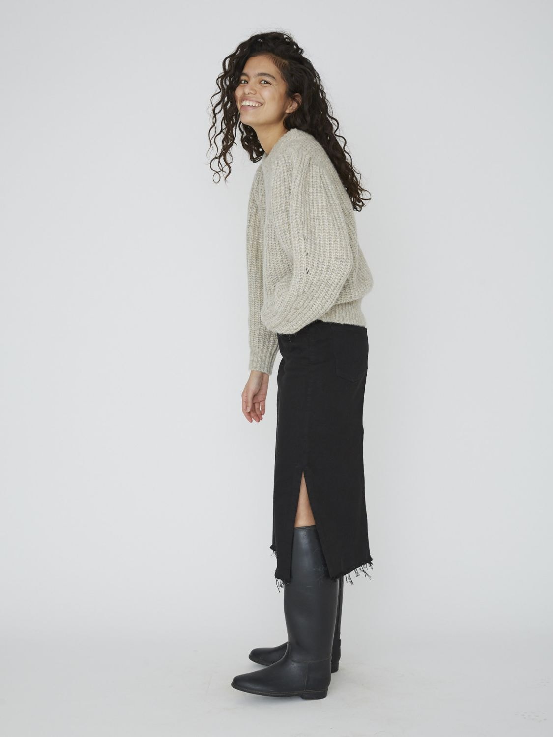 Designers Remix Silvia Wool Knit Sweater W/ Puff Sleeves In Light Grey