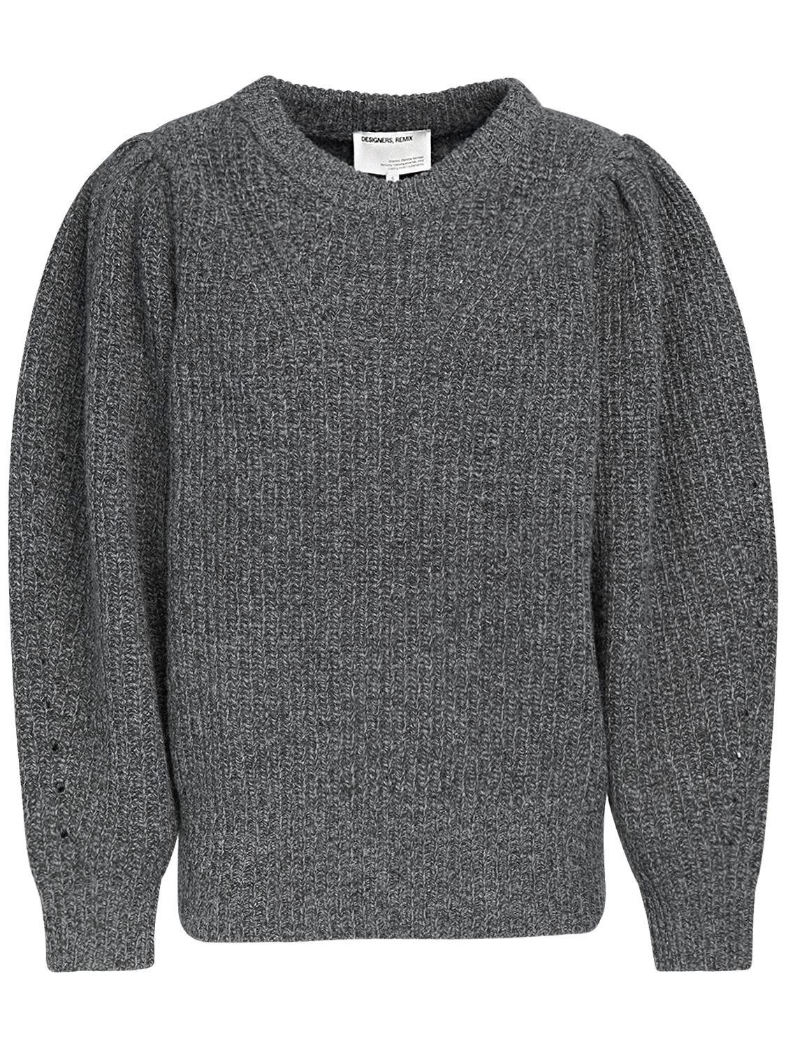 Designers Remix Silvia Wool Knit Sweater W/ Puff Sleeves In Dark Grey