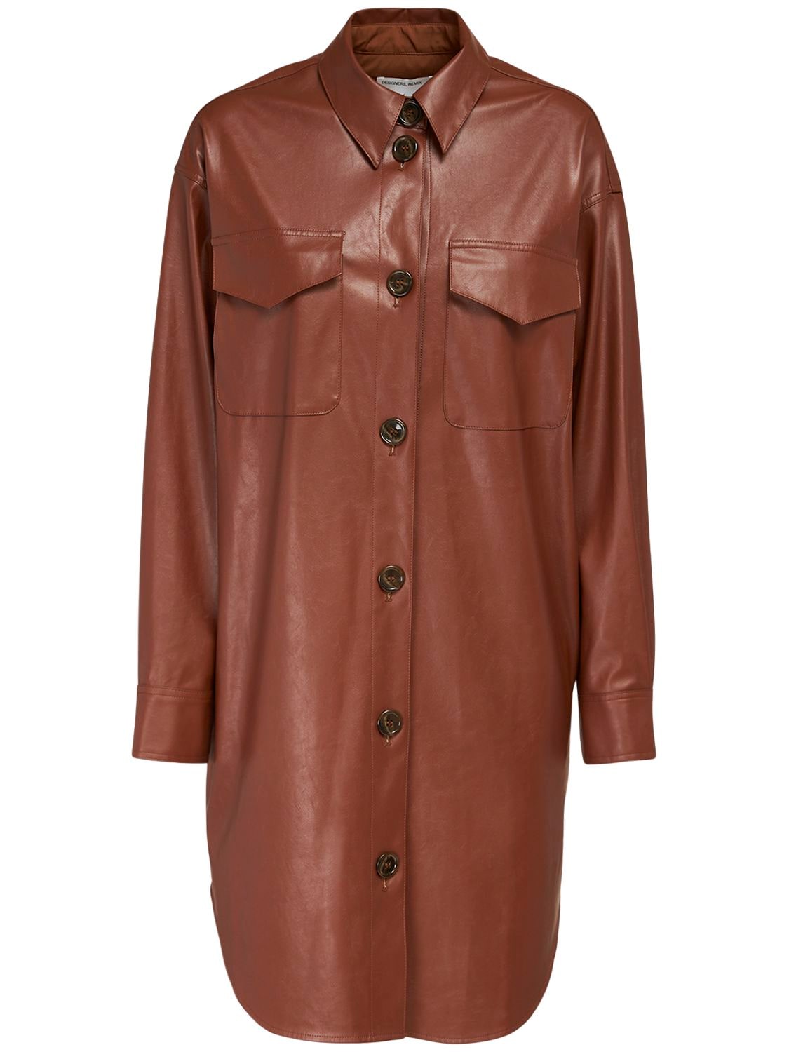 Designers Remix Marie Faux Leather Shirt Dress In Brown