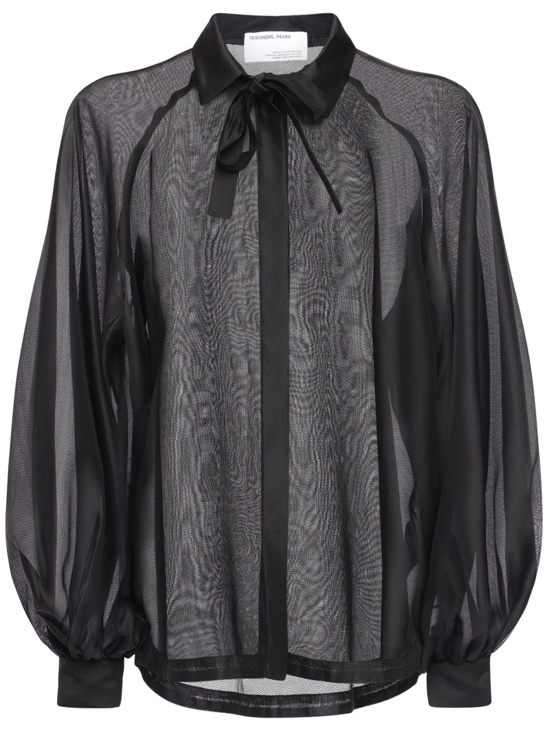 Designers Remix Enola Satin Shirt W/ Balloon Sleeves In Black