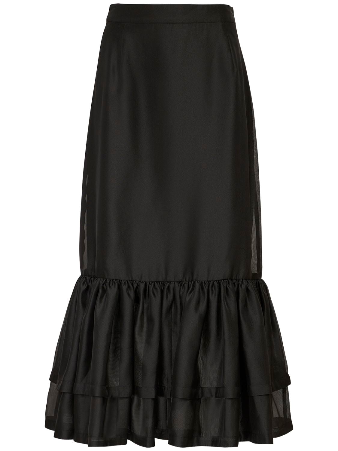 Designers Remix Enola Ruffled Chiffon & Satin Midi Skirt In Black