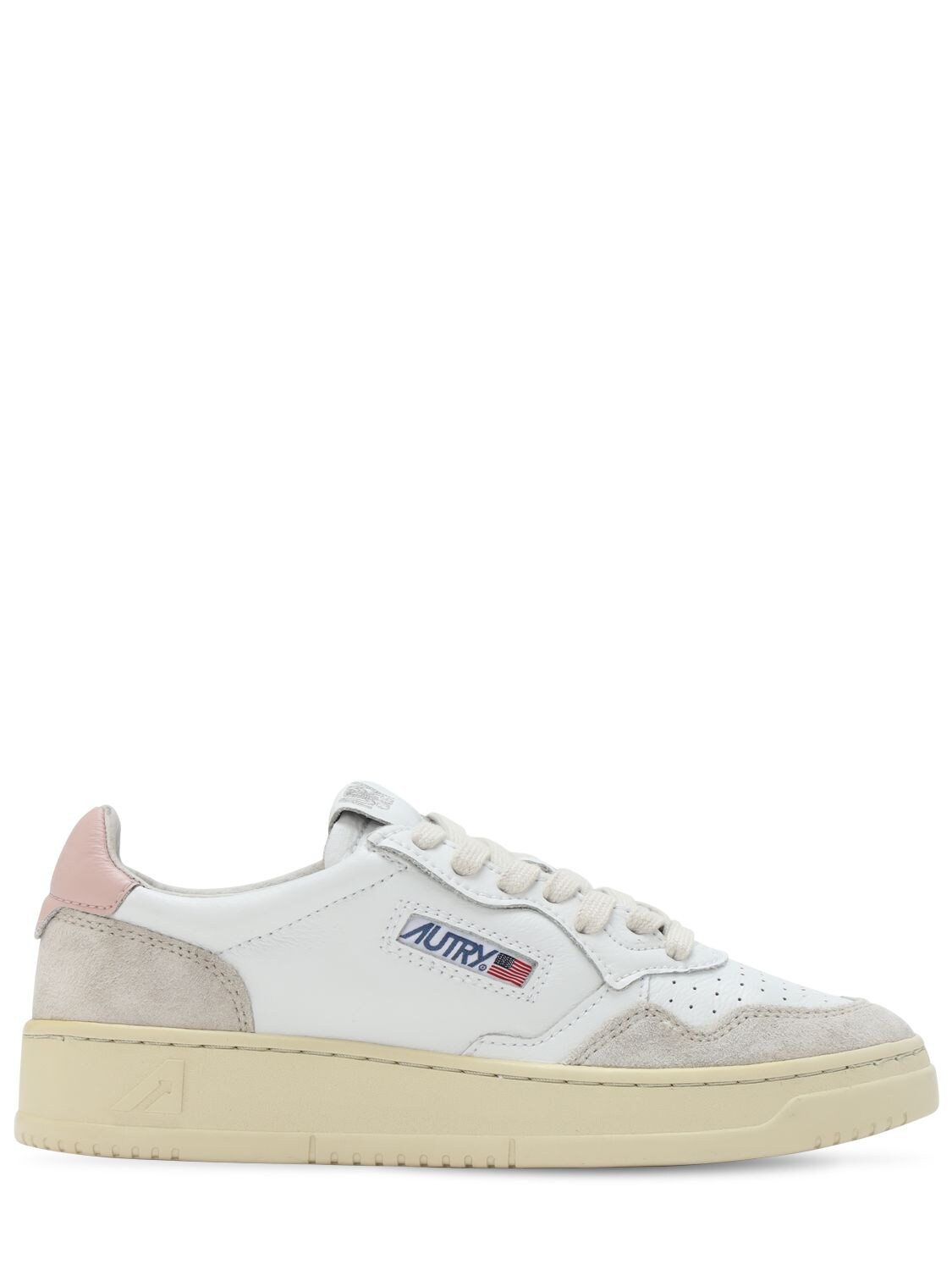 Autry Leather & Suede Low Sneakers In White,pink