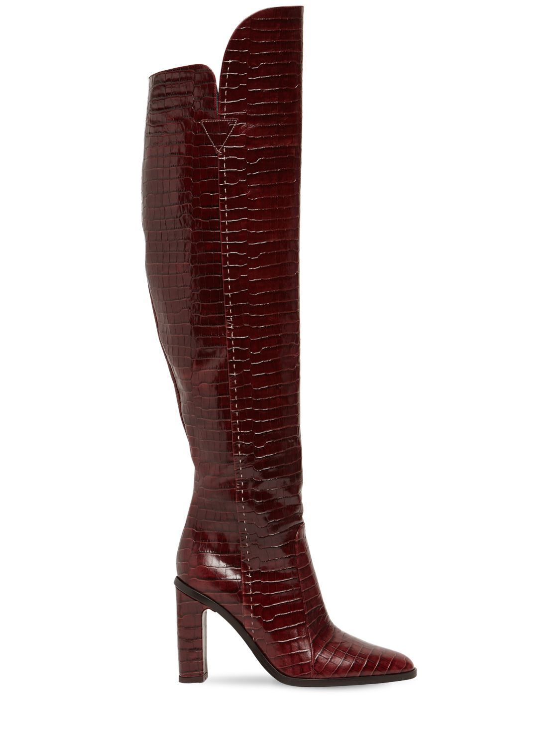Max Mara Beboot Boot Crocodile-print Brown Leather In Dark Red