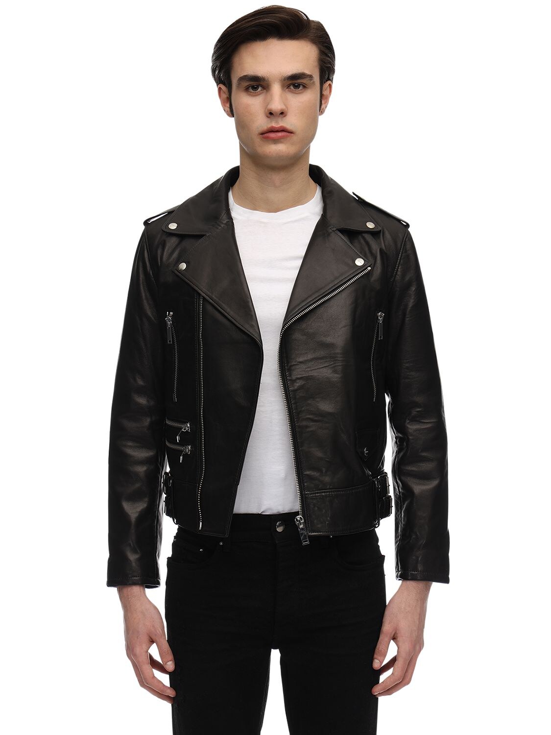Flaneur Homme Leather Rider Jacket In Black | ModeSens