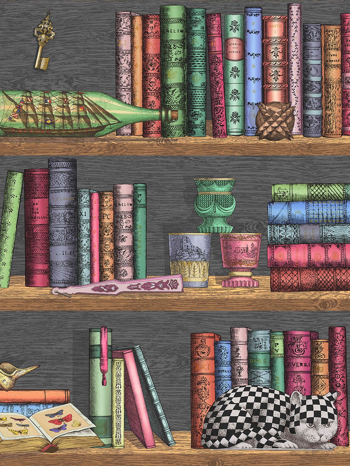 Fornasetti Libreria Wallpaper In Multicolor