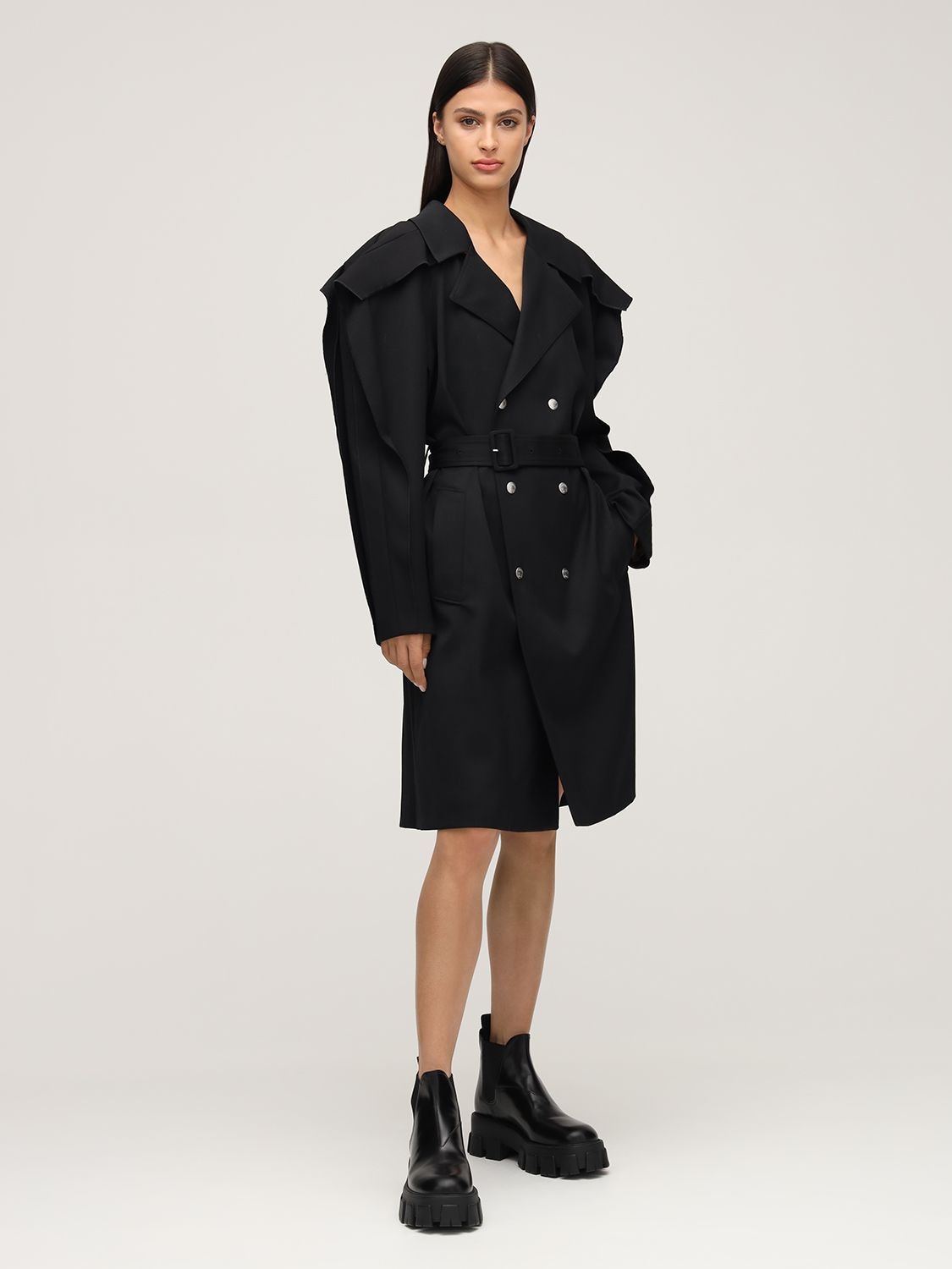 KOCHÉ DOUBLE BREAST WOOL BLEND TRENCH COAT,72IY0F001-OTAW0